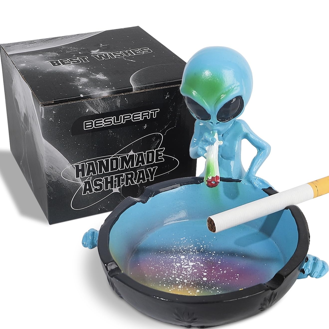 Hand-Painted Resin Decorative Ashtray for Cigarettes & Cigars - Cute Cool Smoking Accessories for Indoor & Outdoor Use - Unique Home Decor Gift for Christmas, Father's Day (Blue) - Perfect for Patio, Living Room, or Man Cave