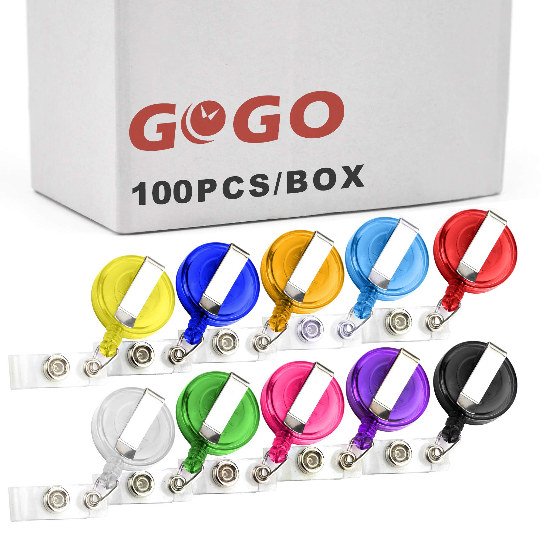 GOGO 100PCS Retractable Badge Holder with Secure Clip - Transparent ID Card Reel for Work, School & Events - Durable & Convenient for Teachers, Nurses & Office Professionals