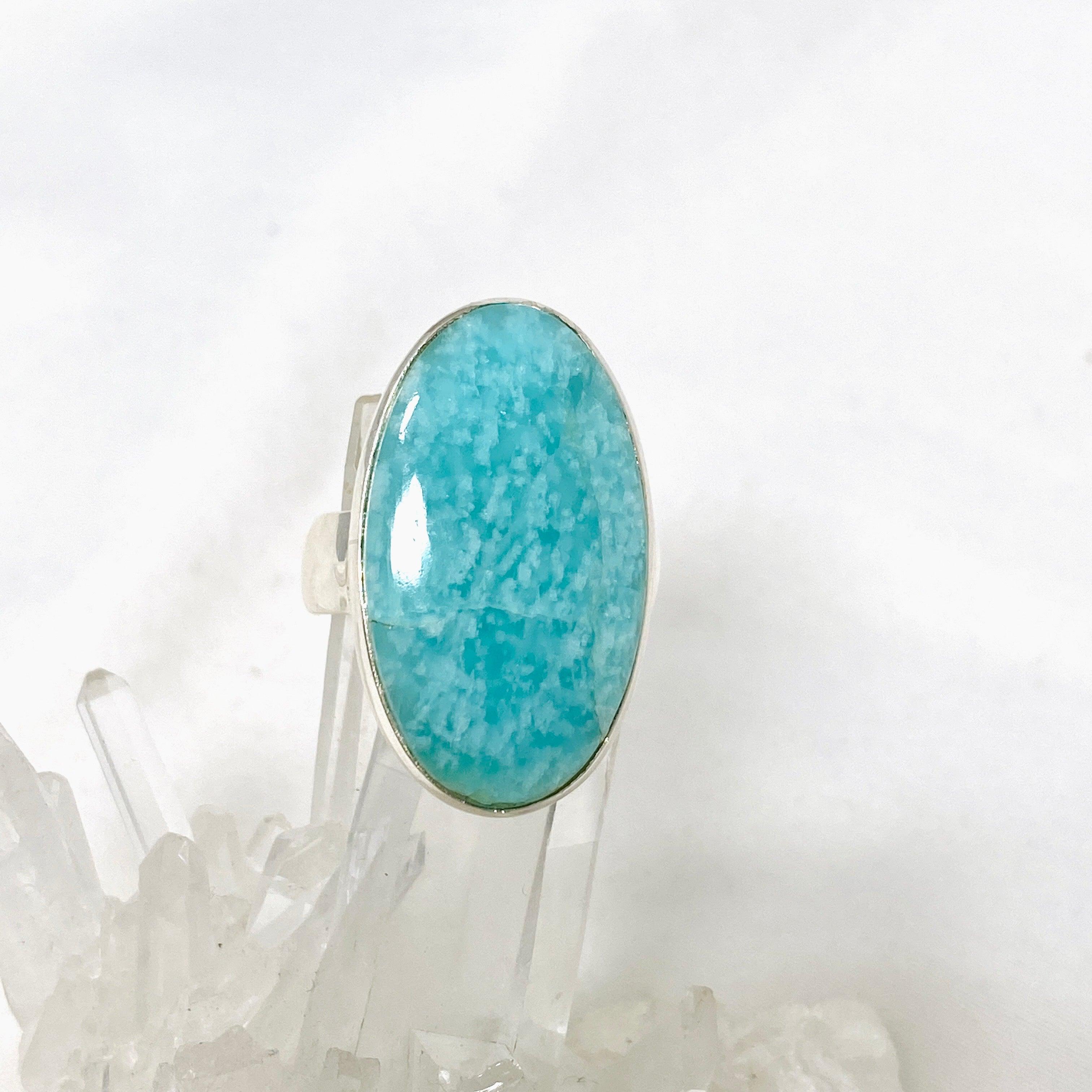 Amazonite Oval Ring Size 11 - Natural Stone Jewelry for Women, Sterling Silver Adjustable Band, Boho Chic Accessory - Perfect for Everyday Wear, Gift Giving & Special Occasions