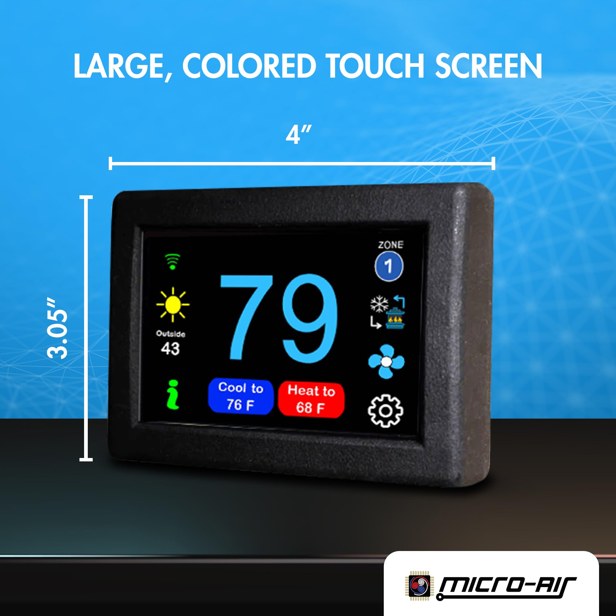 MICRO-AIR EasyTouch Digital WiFi & Bluetooth Thermostat - Programmable RV Thermostat Replacement for Dometic | Compatible with Heat, AC & Air Conditioner (357 Black) | Perfect for RV Camping & Outdoor Adventures
