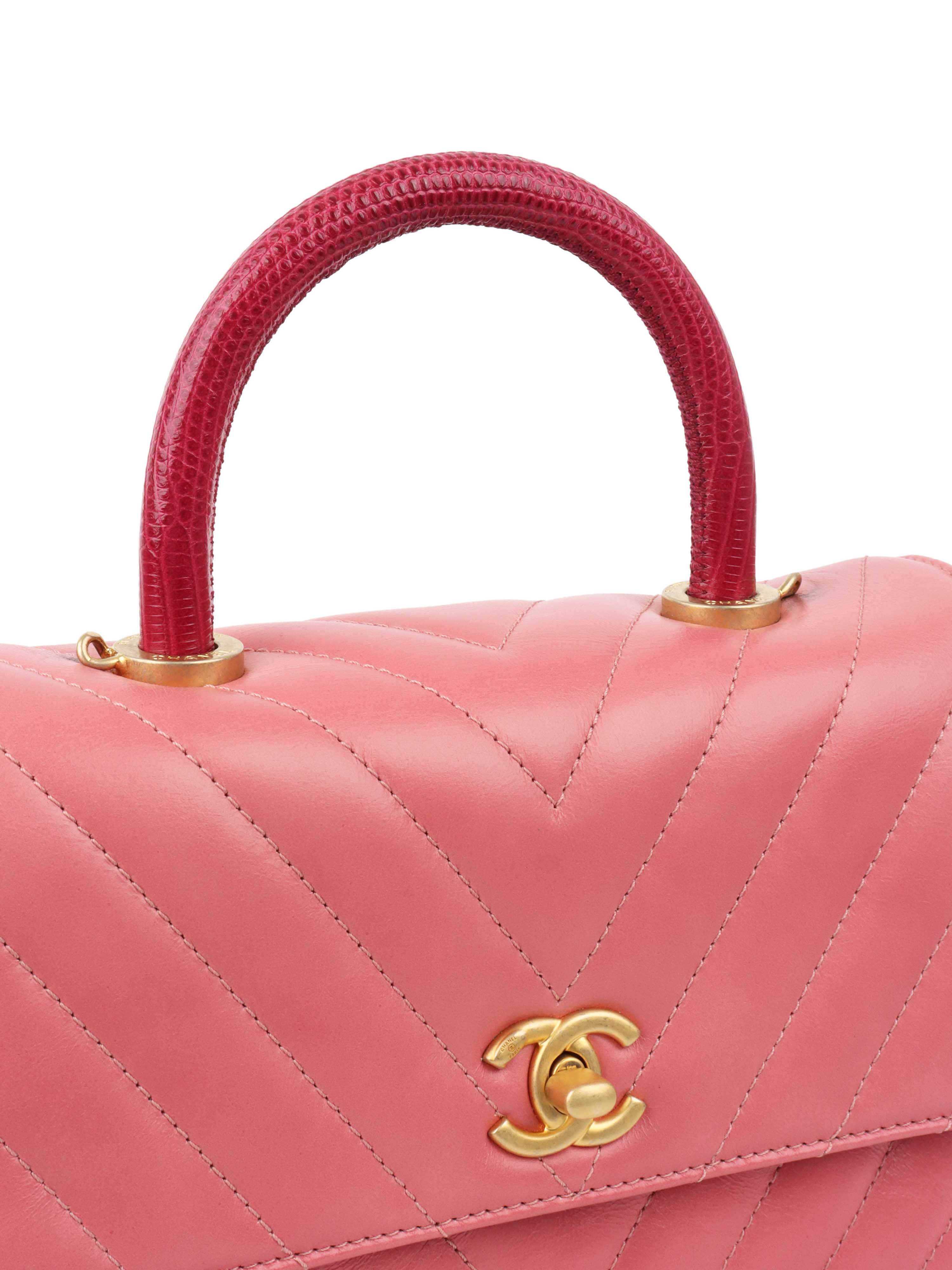 Chanel Small Pink Chevron Coco Handle Bag - Luxury Designer Crossbody Purse for Women, Perfect for Parties, Dating & Special Occasions