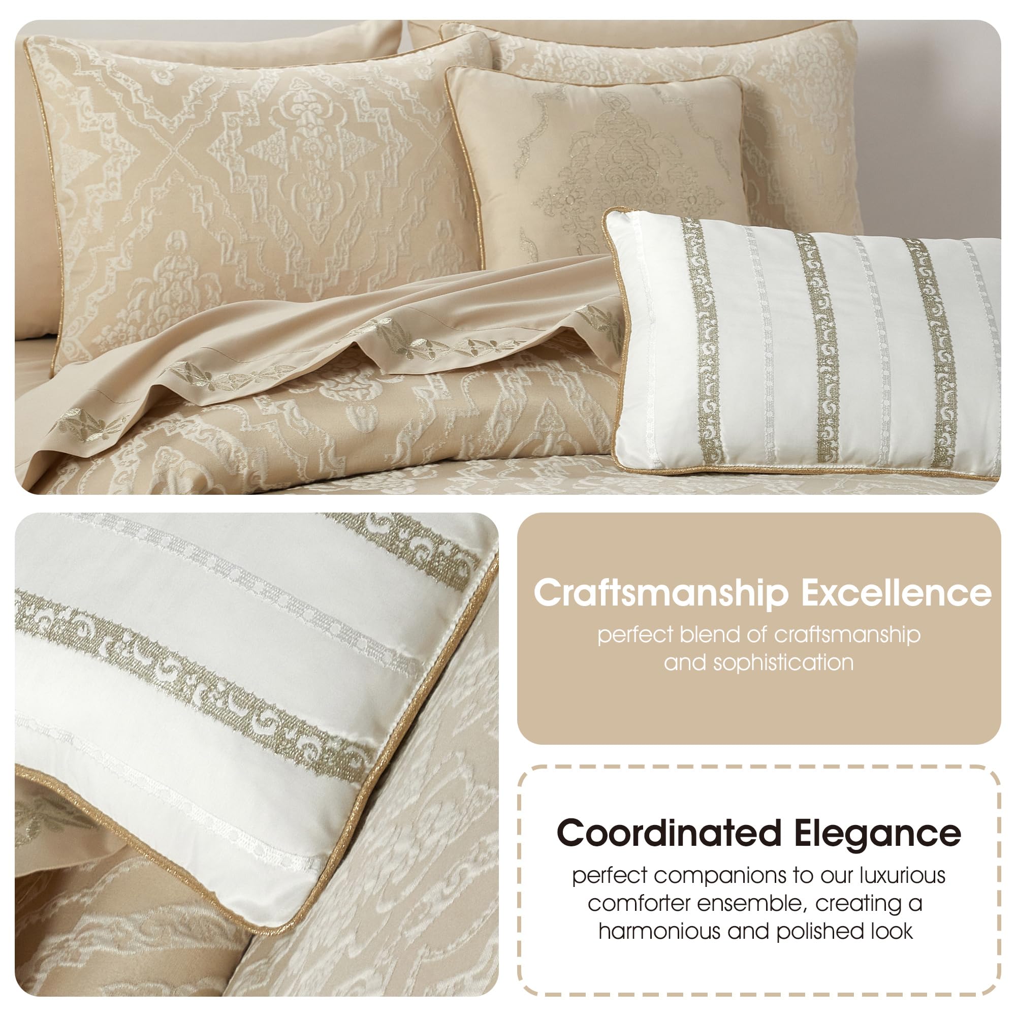 Stratford Park Gold 7-Piece Queen Comforter Set - Elegant Soft Lightweight Microfiber All-Season Bedding with Matching Bedskirt, Pillows & Shams - Perfect for Master Bedroom, Guest Room & Luxury Hotel Decor