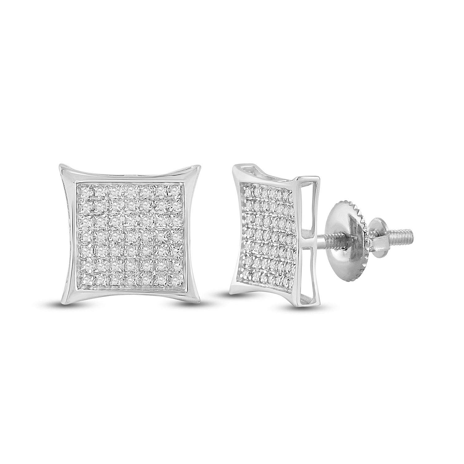 10K White Gold Women's Round Diamond Kite Square Earrings - 1/3 CTTW | Elegant Stud Earrings for Weddings, Parties & Everyday Wear