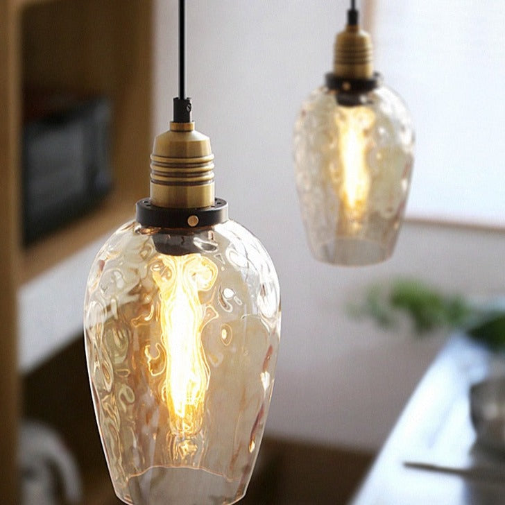 Coliseum Hammered Glass LED Pendant Light - Modern Industrial Ceiling Fixture for Dining Room, Kitchen Island & Living Room Decor
