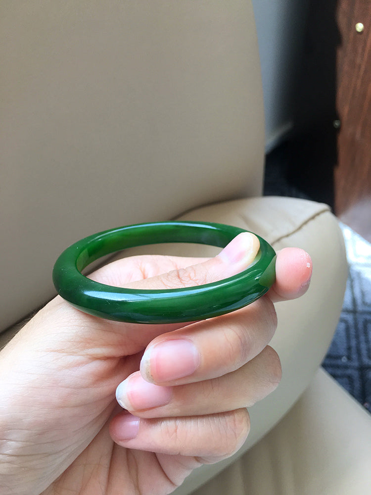 Natural Jade Bangle Bracelet - 57.2mm Inner Diameter Nephrite Jade Bangle (NBE006) - Perfect for Meditation, Yoga & Spiritual Healing