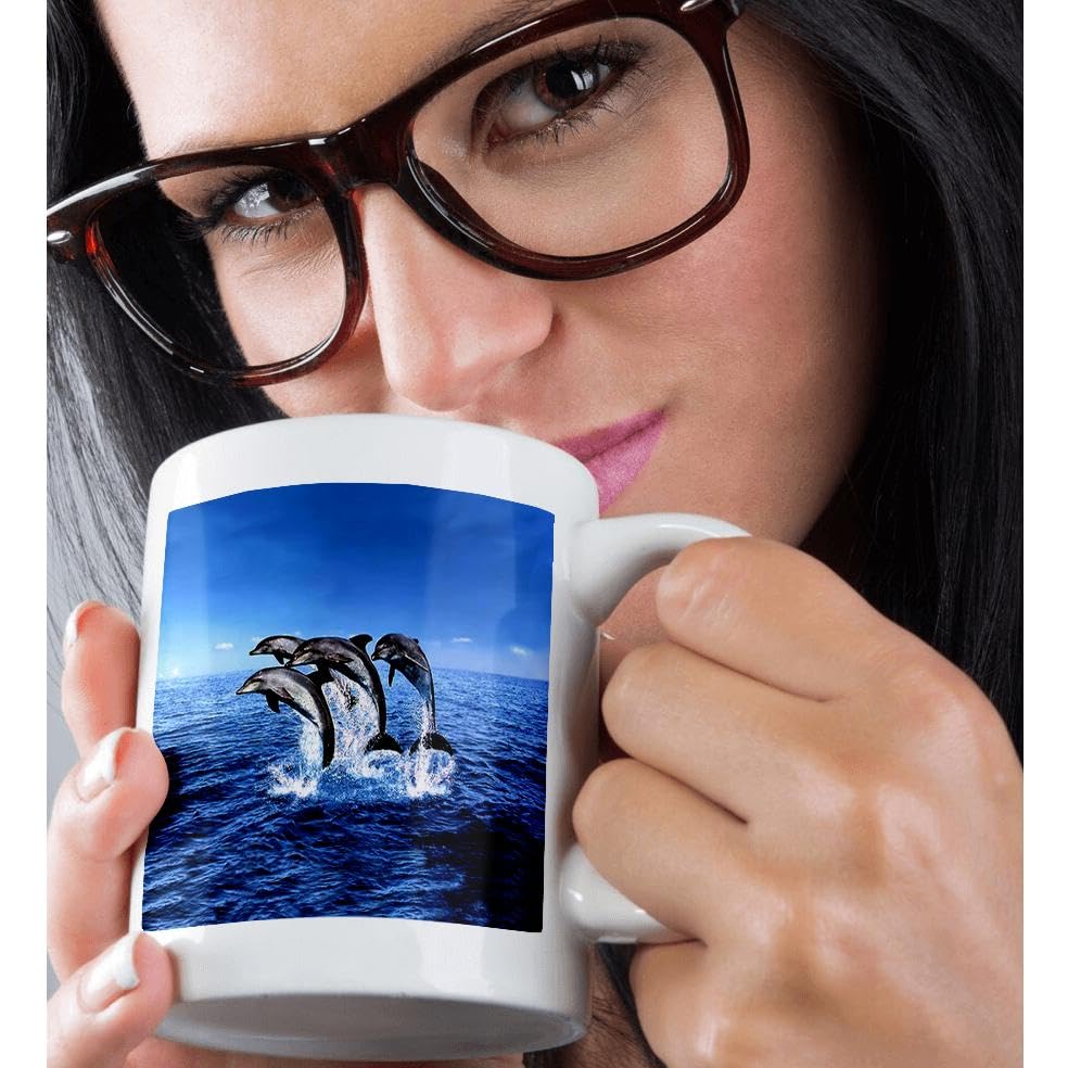 3D Printed Dolphins Design Ceramic Coffee Mug - 11 oz Insulated Tea Cup with Handle - Perfect for Home, Office & Gifts - Dolphin Lover's Drinkware for Hot & Cold Beverages