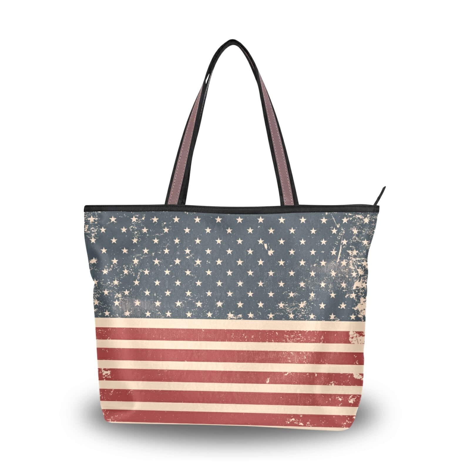 Patriotic Grunge Aesthetic Tote Bag for Women - Large Capacity Zippered Grocery Bag, Durable Purse for Daily Use (2 Sizes) - Perfect for Shopping, Travel & Work Commute