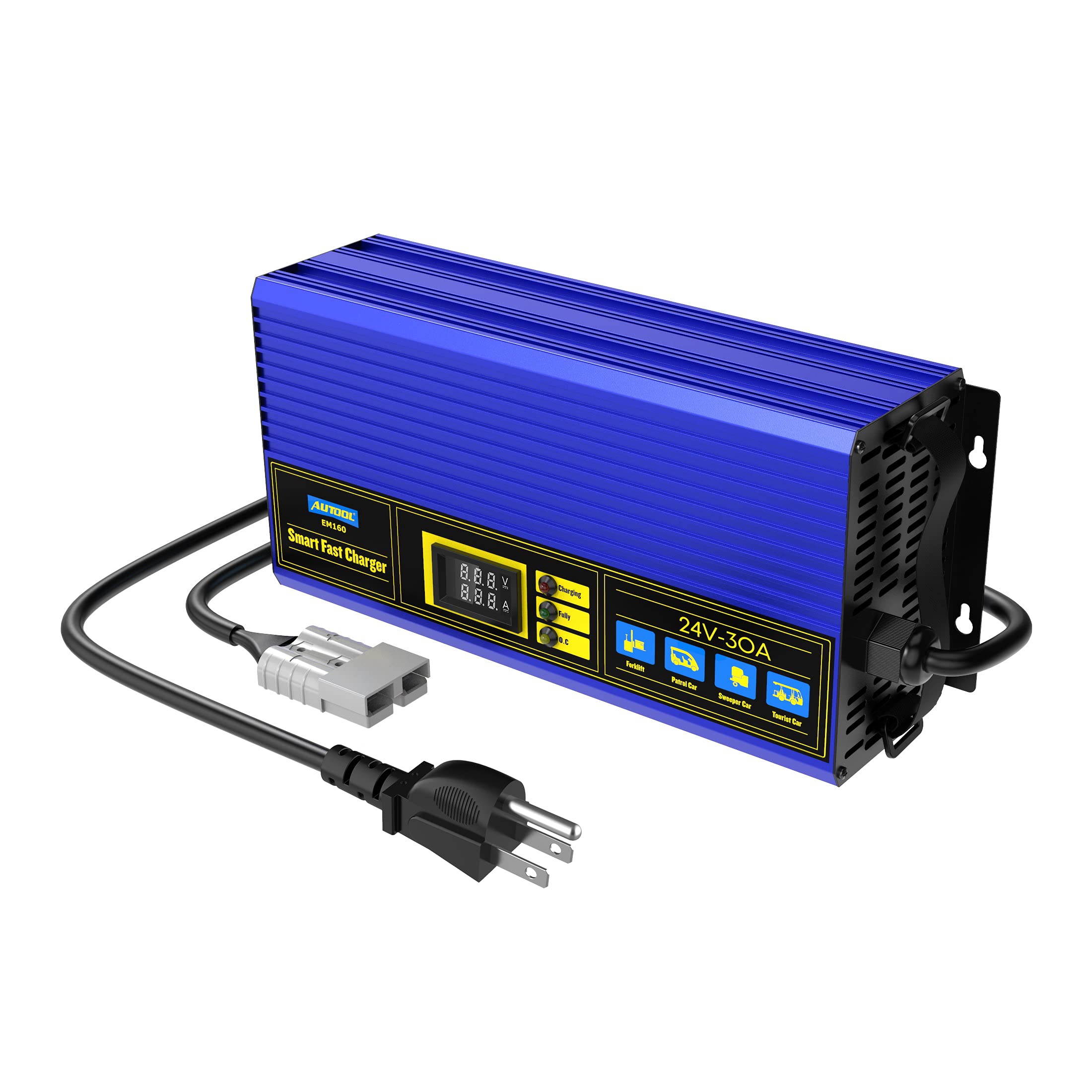 QPKING 24V 30A Smart Battery Charger - Fully Automatic Charger & Tester for Forklift, Golf Cart, Club Car - Perfect for Warehouse, Golf Course & Industrial Use