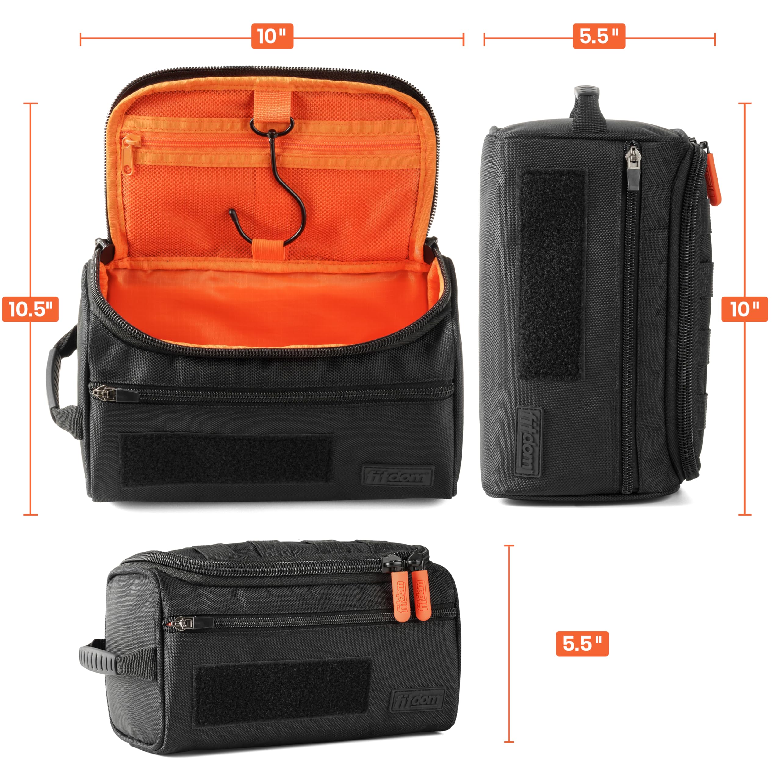Fitdom Hanging Toiletry Bag for Men - Waterproof Tactical Dopp Kit with Multiple Pockets | Perfect Travel Cosmetic Organizer for Shaving, Toothbrush, Shower Essentials | Great for Camping, Gym & Business Trips