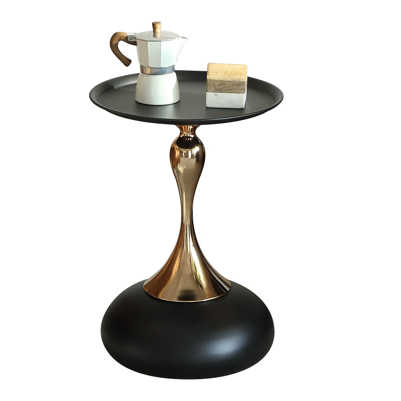 Seonyou Small Round End Table - Modern Black Metal Pedestal Side Table with Fluted Circle Design, Minimalist Accent Table for Living Room, Bedroom, Office | Perfect as Drink Table, Nightstand or Decorative Furniture for Small Spaces