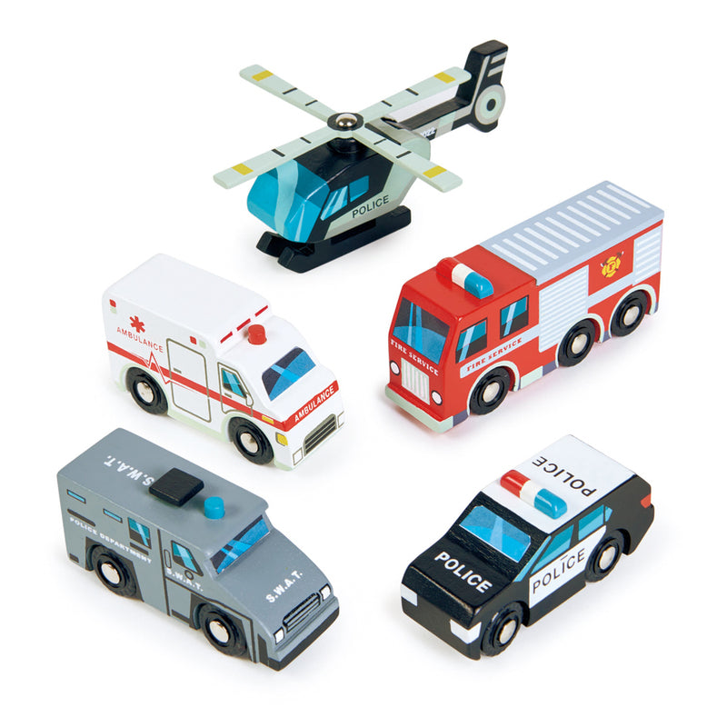 Wooden Toy Emergency Vehicles Set - Fire Truck, Police Car & Ambulance for Kids - Perfect for Imaginative Play, Birthday Gifts & Preschool Learning