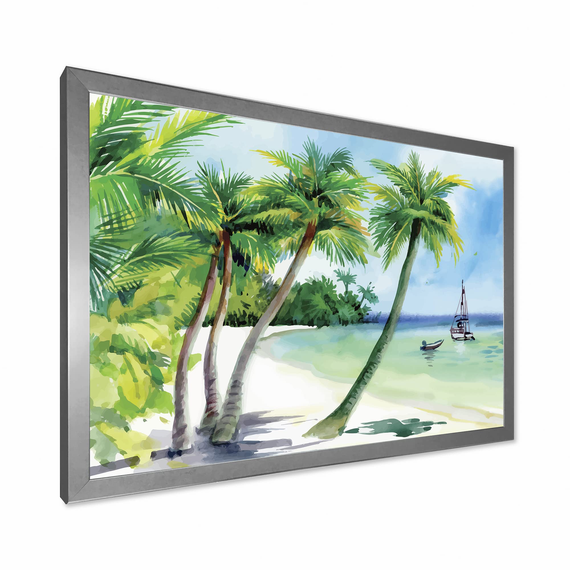 DesignQ Summer Beach Palm Trees Coastal Framed Wall Art - Perfect for Living Room, Bedroom & Beach House Decor
