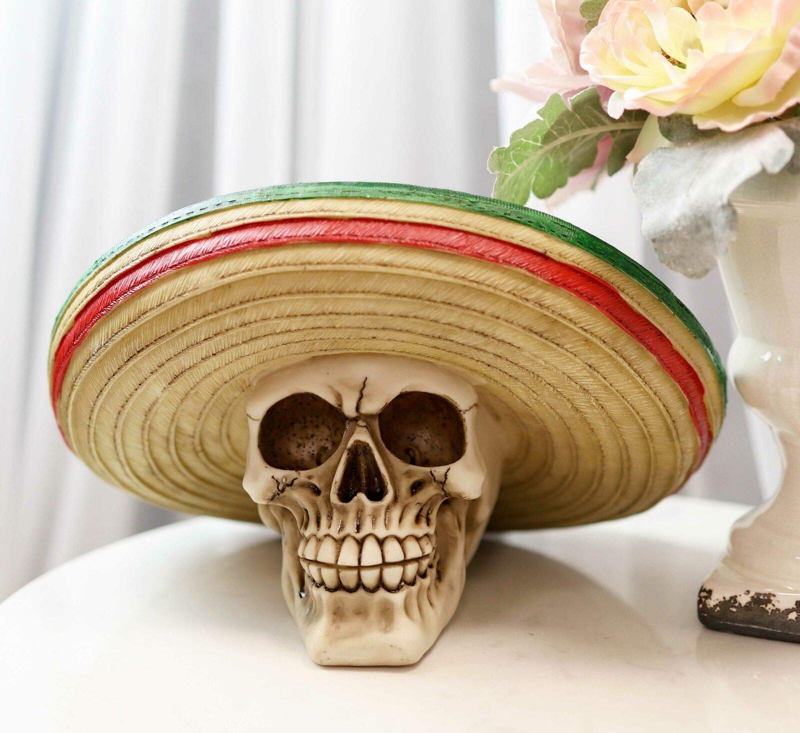 Day of The Dead El Bandito Outlaw Skeleton Skull with Mexican Sombrero Figurine - Hand-Painted Home Decor for Halloween, Dia de Muertos Celebration & Gothic Themed Parties