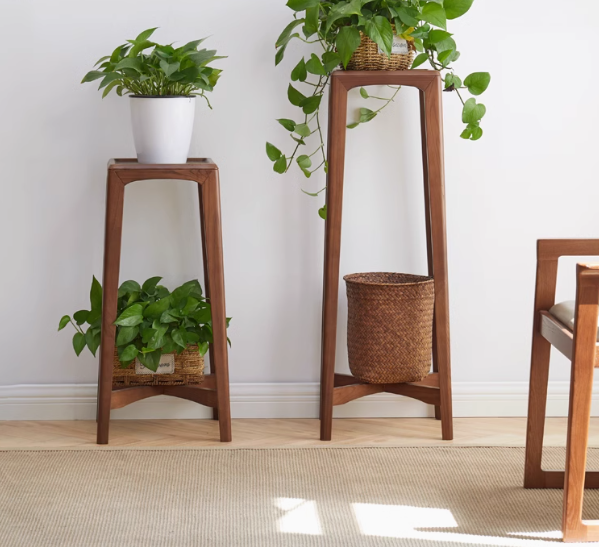 Premium Black Walnut Solid Wood Flower Stand - Rustic Plant Shelf for Indoor/Outdoor Decor, Living Room, Garden & Patio Display