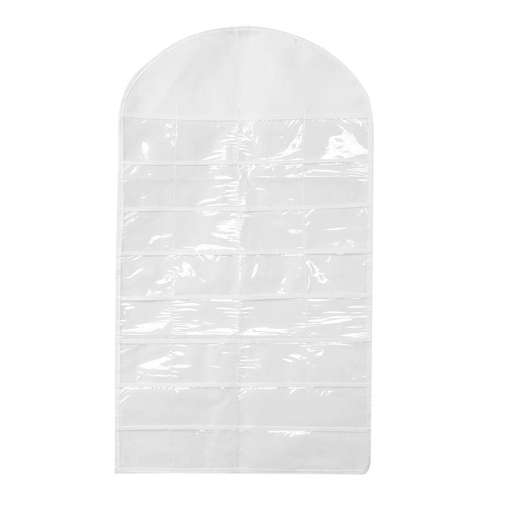 Foldable 32-Pocket Wall Hanging Jewelry Organizer - Transparent Plastic Storage Bag for Necklaces, Earrings & Accessories - Space-Saving Closet Pole Organizer (White) - Perfect for Bedroom, Bathroom & Travel Jewelry Storage