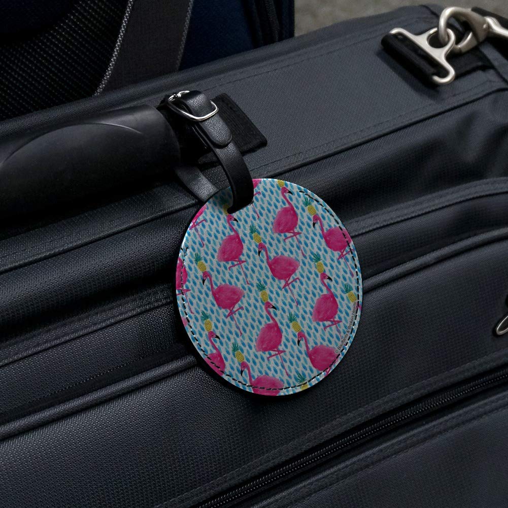 Stylish Round Leather Luggage Tag with Flamingo & Pineapple Design - Perfect for Carry-On Suitcases, Travel Bags & Party Vacations