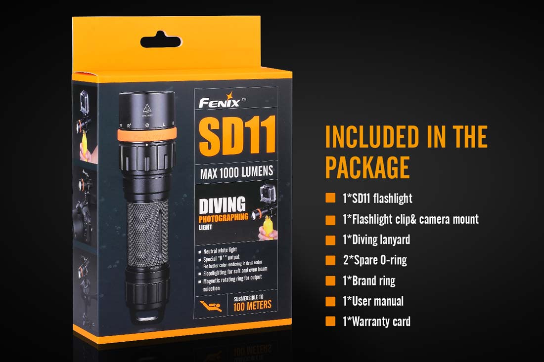Fenix SD11 Professional Diving Flashlight - 1000 Lumens, Waterproof Dive Light for Scuba & Underwater Exploration (Discontinued) - Perfect for Night Diving, Cave Exploration & Emergency Use
