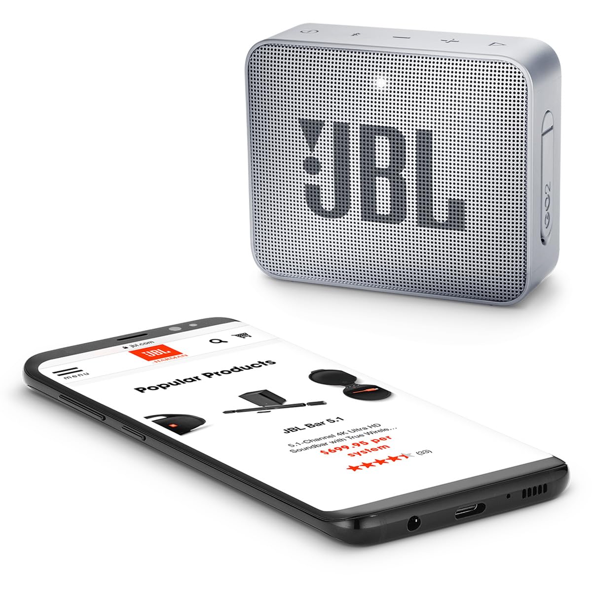 JBL GO2 Waterproof Ultra Portable Bluetooth Speaker - Wireless Mini Speaker with 5 Hours Playtime, IPX7 Waterproof, Built-in Mic for Calls - Perfect for Travel, Beach, Pool & Outdoor Adventures (Gray)