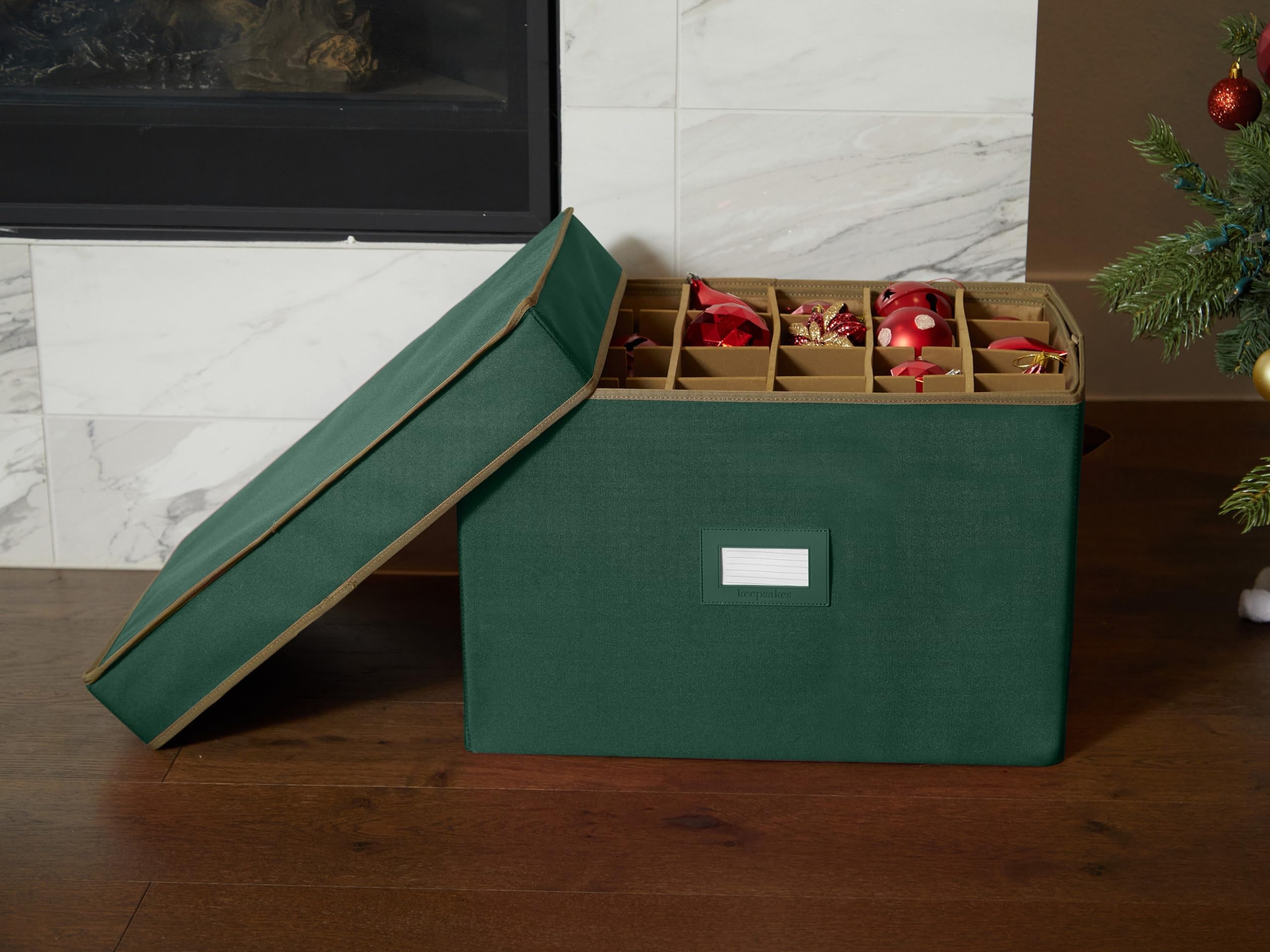 Covermates Adjustable Ornament Storage Box with Carrying Handles & Padded Protection - Holiday Decor Organizer for Christmas Tree Decorations, Wreaths & Keepsakes (Green)