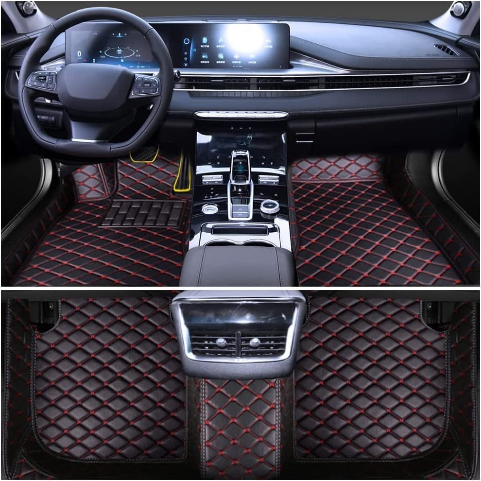 Premium Custom Floor Mats for Volkswagen Jetta 2006-2012 - Luxury Leather, Waterproof & Non-Slip Full Coverage Car Floor Liners (Black & Red) - Perfect for All-Weather Protection & Enhanced Interior Style