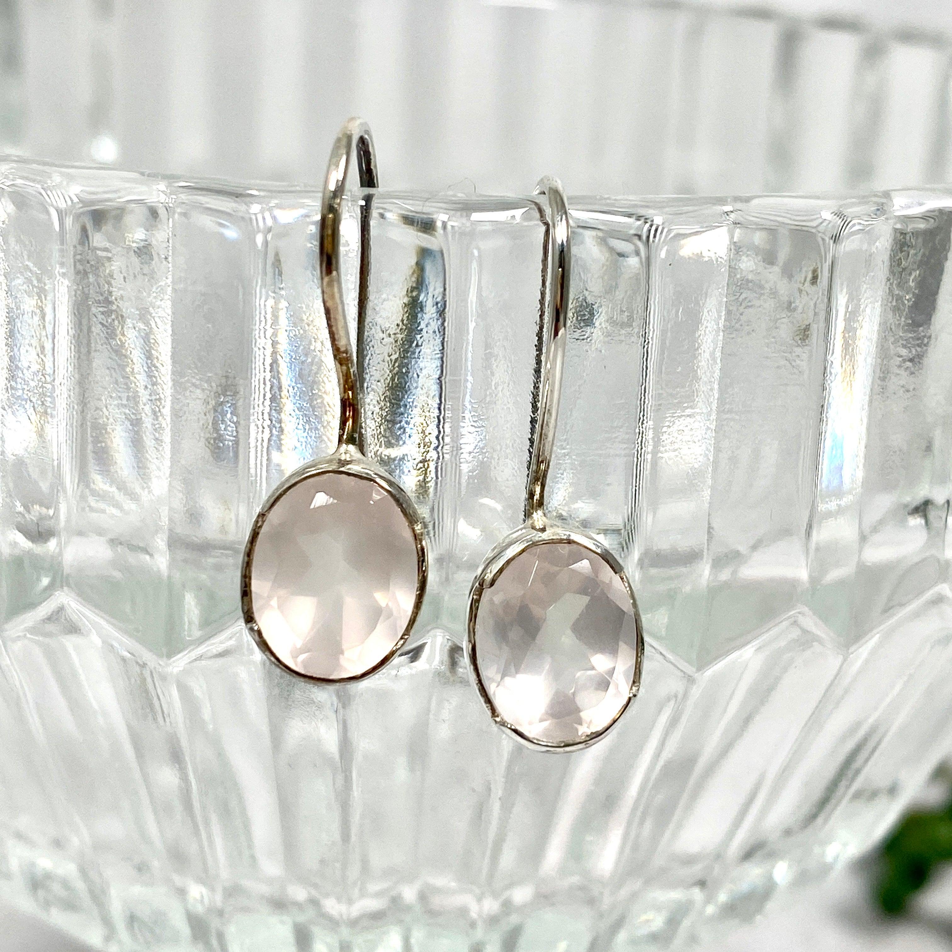 Rose Quartz Faceted Oval Earrings for Women - Elegant Gemstone Jewelry Gift for Her - Perfect for Weddings, Parties & Everyday Wear