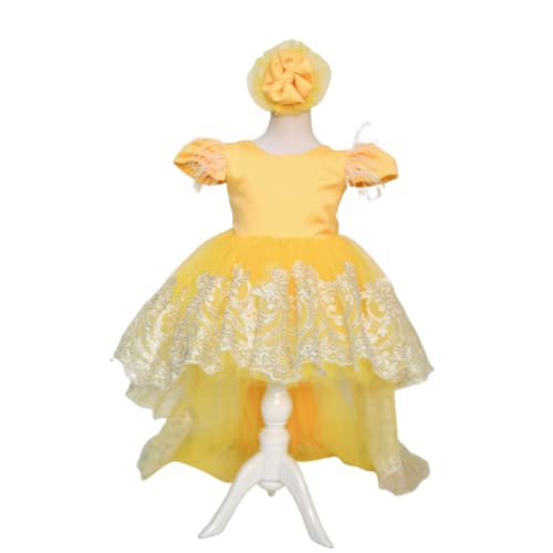 Yellow Floral Tutu Dress for Baby Girls - Princess Party Outfit, First Birthday Gown, Elegant Sleeveless Toddler Dress with Floral Design - Perfect for Birthday Parties, Weddings, Holiday Celebrations & Special Occasions