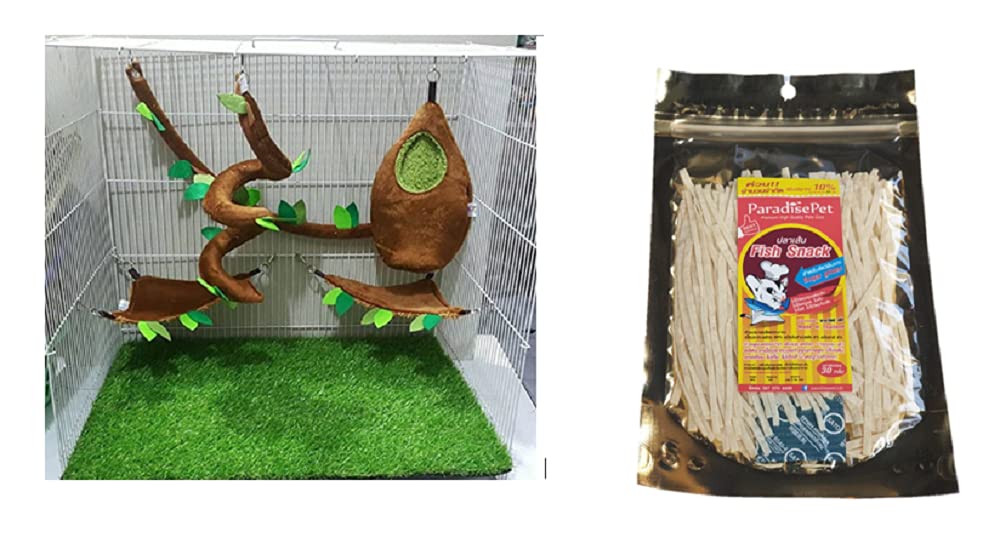 5-Piece Light Brown Small Pet Cage Set for Sugar Gliders, Hamsters, Marmosets, Squirrels & Chinchillas - Forest Pattern Design with 35g Snacks Included - Perfect for Small Animal Homes, Play Areas & Pet Enrichment Activities