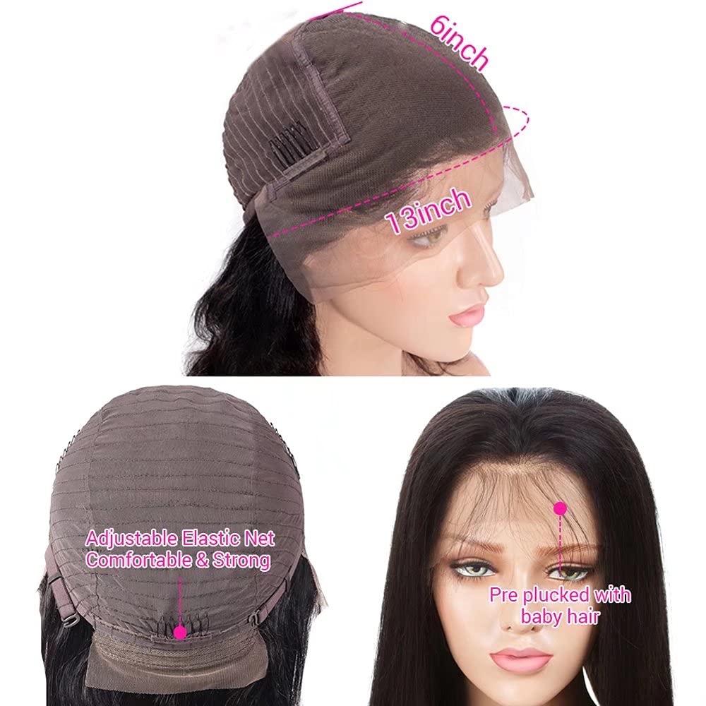 13x6 HD Transparent Lace Front Human Hair Wig - Brazilian Remy Hair with Baby Hair & Bleached Knots | Short Wavy Bob Wig 16 Inch 150% Density | Natural Color for Black Women | Perfect for Daily Wear, Parties & Special Occasions