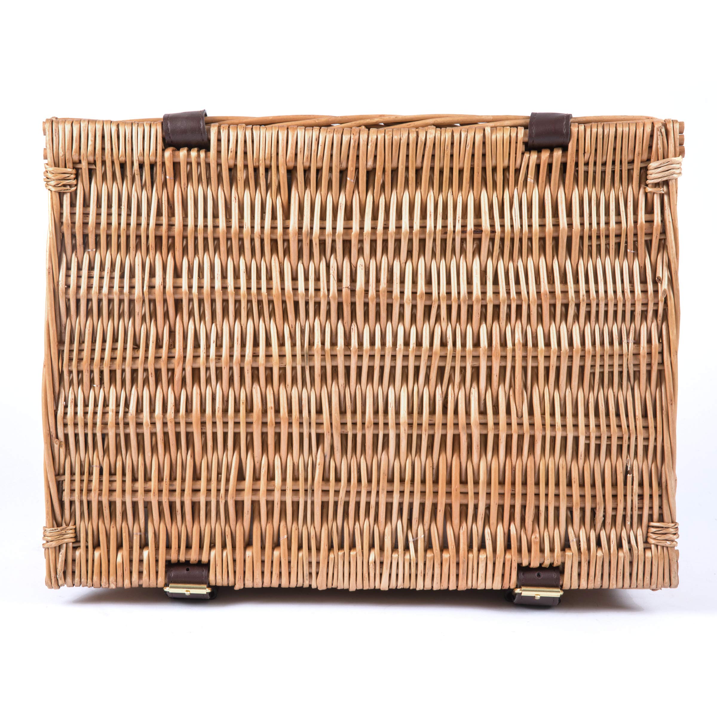 PICNIC TIME - Bristol Wicker Picnic Basket for 2 with Navy Blue & Burgundy Plaid Pattern - Complete Picnic Set for Couples | Perfect for Romantic Outdoors, Beach Dates, and Park Picnics