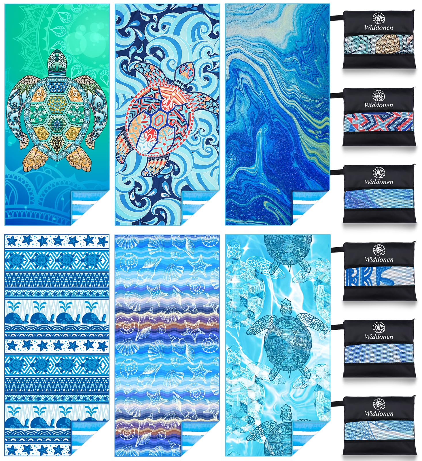 6 Pack Quick Dry Microfiber Beach Towels - Sand Free & Compact for Swimming, Camping, Travel