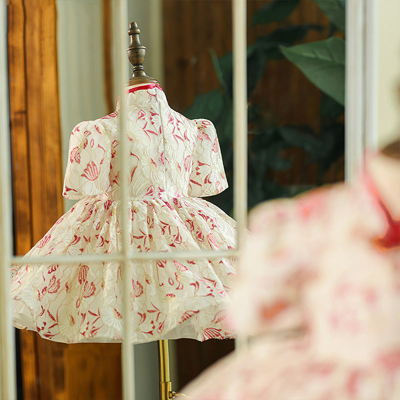 Adorable Floral Disc Button Baby Girl Birthday Dress - Toddler Party Gown for Special Occasions & Evening Events