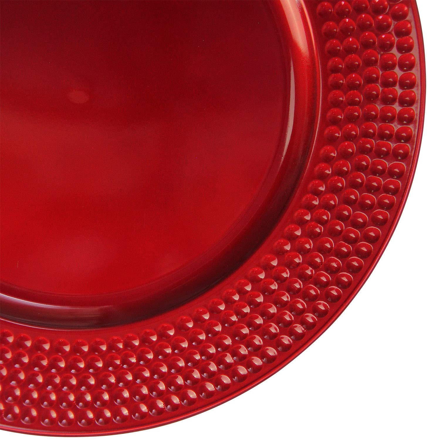 WELMATCH 12-Piece 13 Inch Round Red Plastic Hammer Edge Charger Plates - Elegant Wedding & Party Dinnerware for Table Decorations - Perfect for Bridal Showers, Banquets, and Special Events