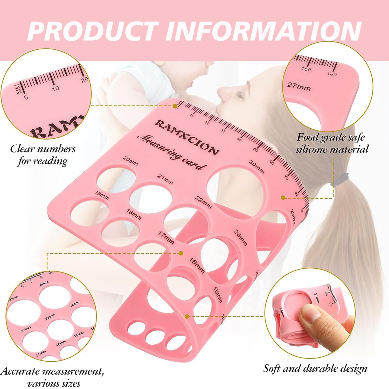 Silicone Nipple Measuring Ruler for Breast Pump Flange Sizing - 1PC Pink Nipple Size Guide for Breastfeeding Moms - Perfect for Medela, Spectra & Lansinoh Pumps - Home & Hospital Use