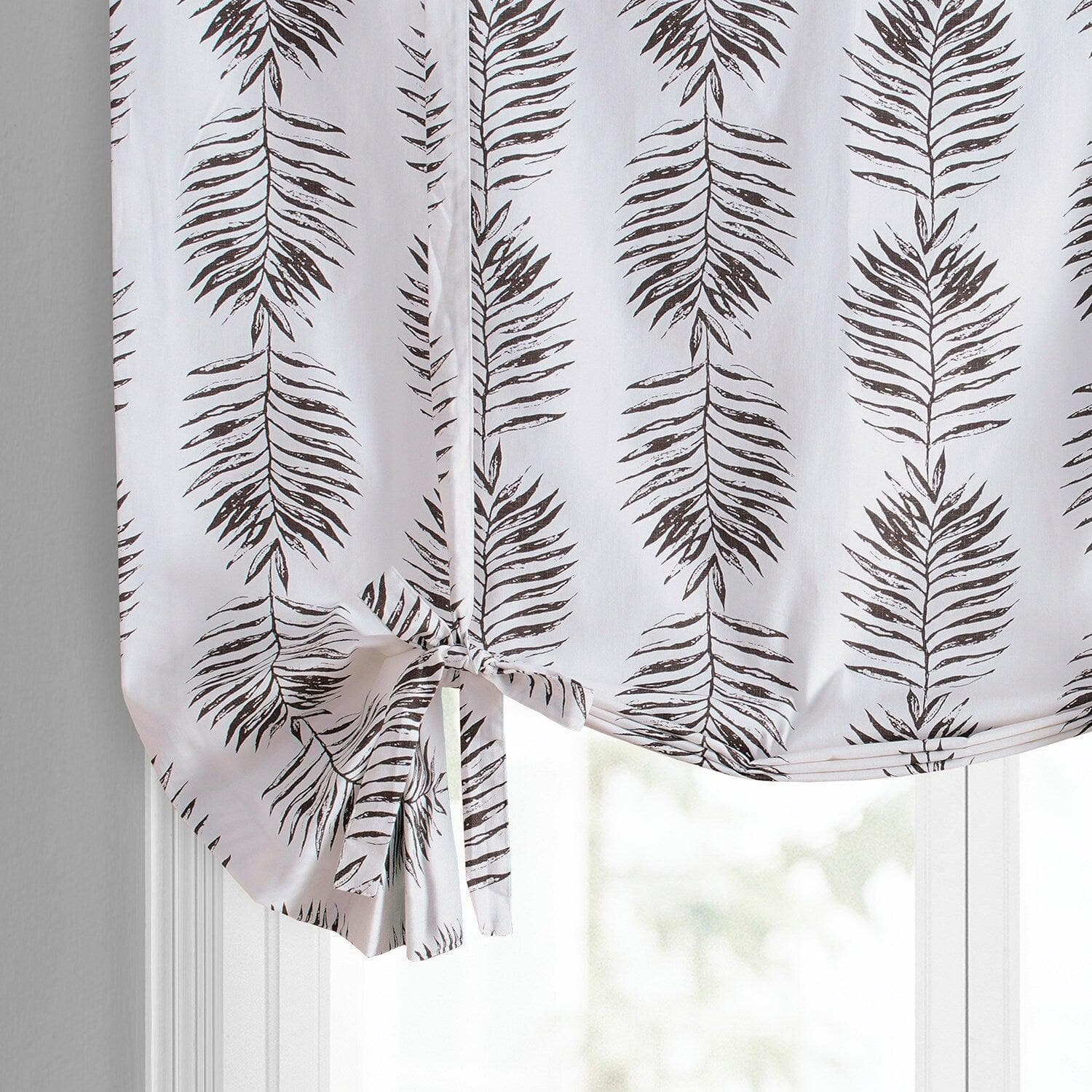 Brown Floral Printed Cotton Blackout Window Shade - Sago Nut Design, Room Darkening Tie-Up Curtain for Bedroom & Living Room
