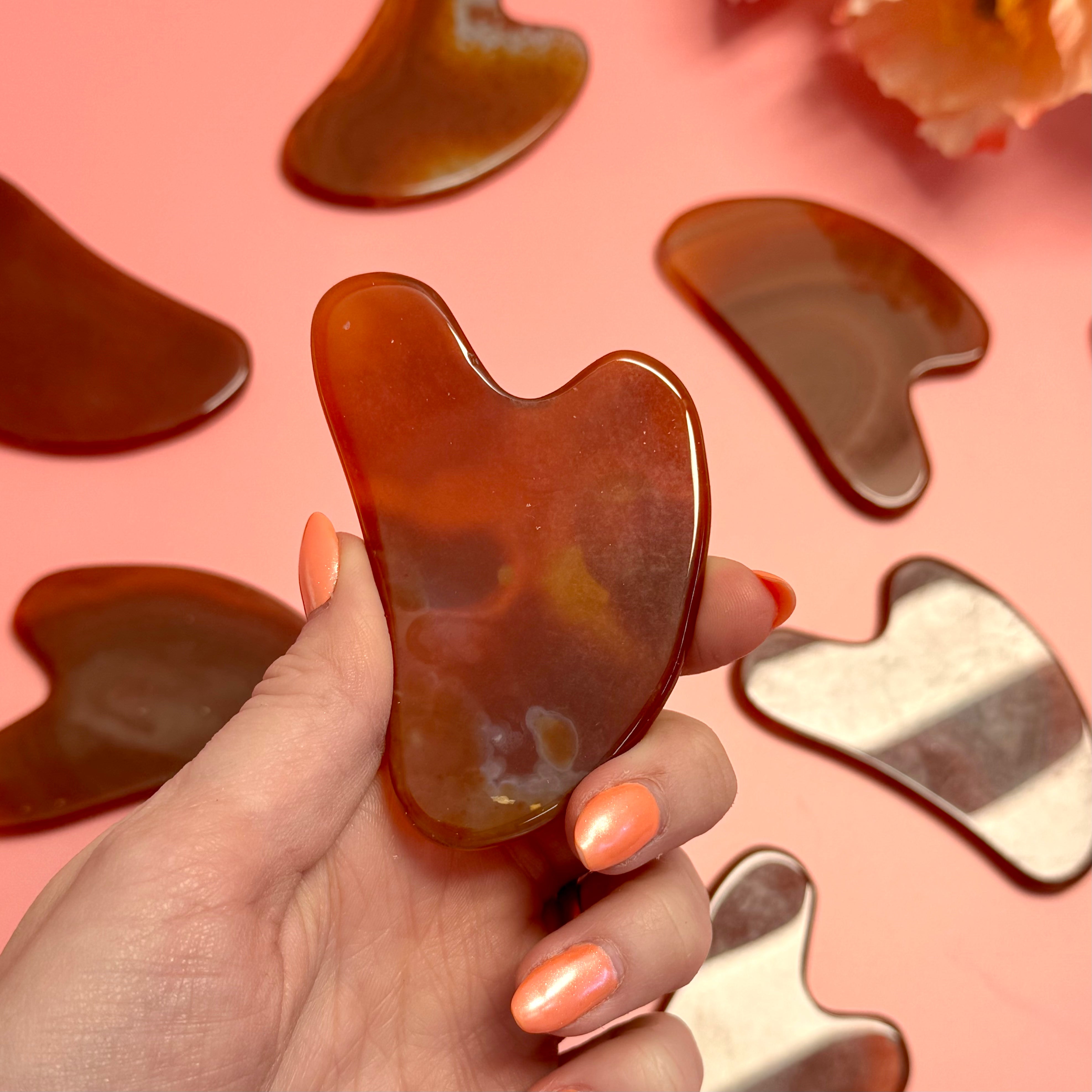 Natural Carnelian Gua Sha Facial Massage Tool for Glowing Skin - Anti-Aging & Lymphatic Drainage - Perfect for Daily Skincare & Relaxation Routine
