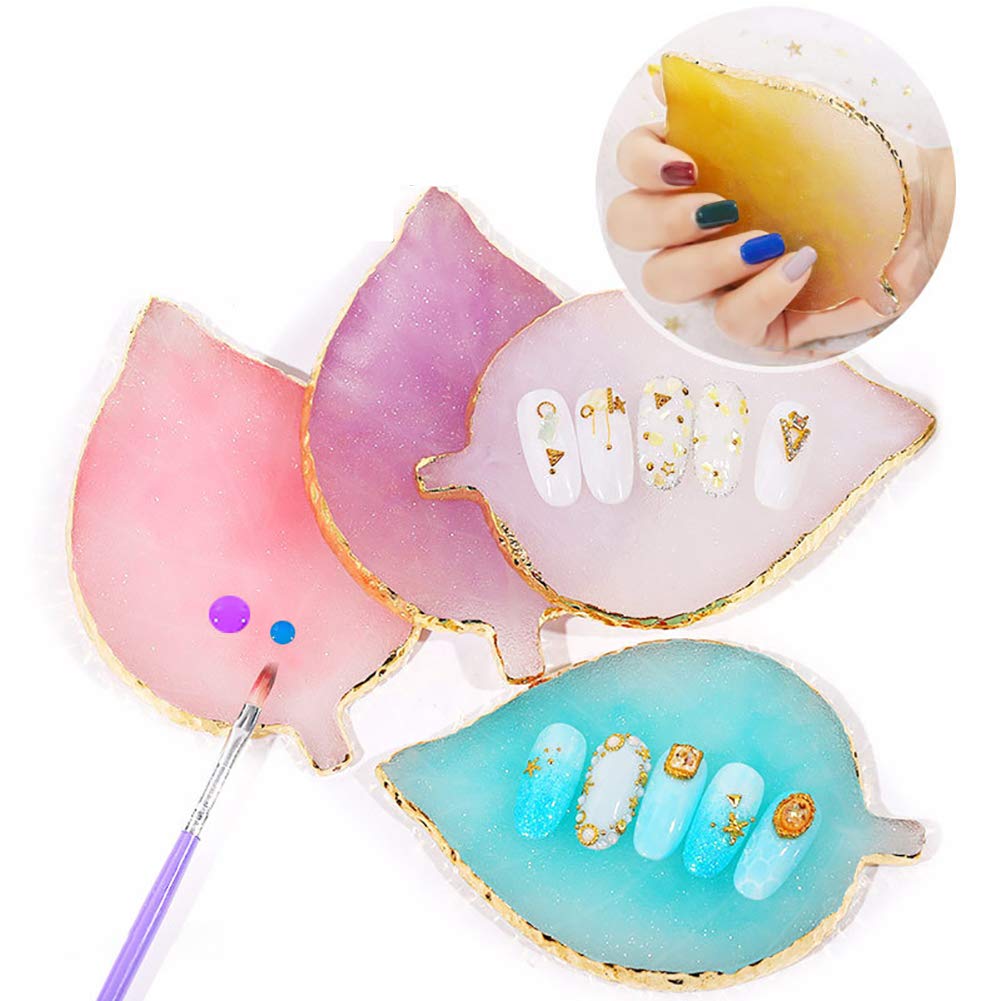 1 Pcs Leaf Resin Nail Art Palette - Professional Painting Makeup Tray for Nail Gel Polish Mixing - Perfect for DIY Manicure & Salon Use - Yellow