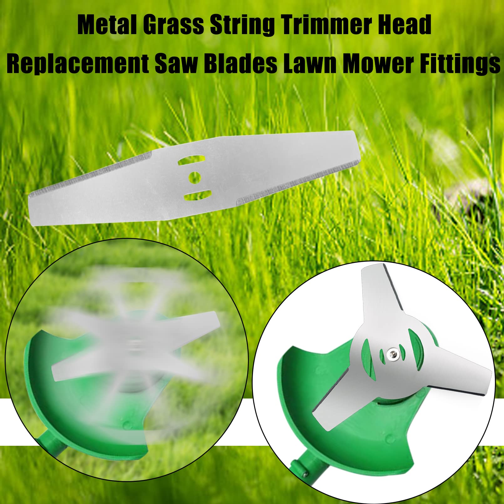 IRmm 3 Pack Grass Trimmer Blade Heads Replacement - 3 Teeth Blades & 1 Metal Brush Cutter Blade for Electric Lawn Mowers & Weed Eaters - Perfect for Lawn Care, Yard Maintenance & Professional Landscaping