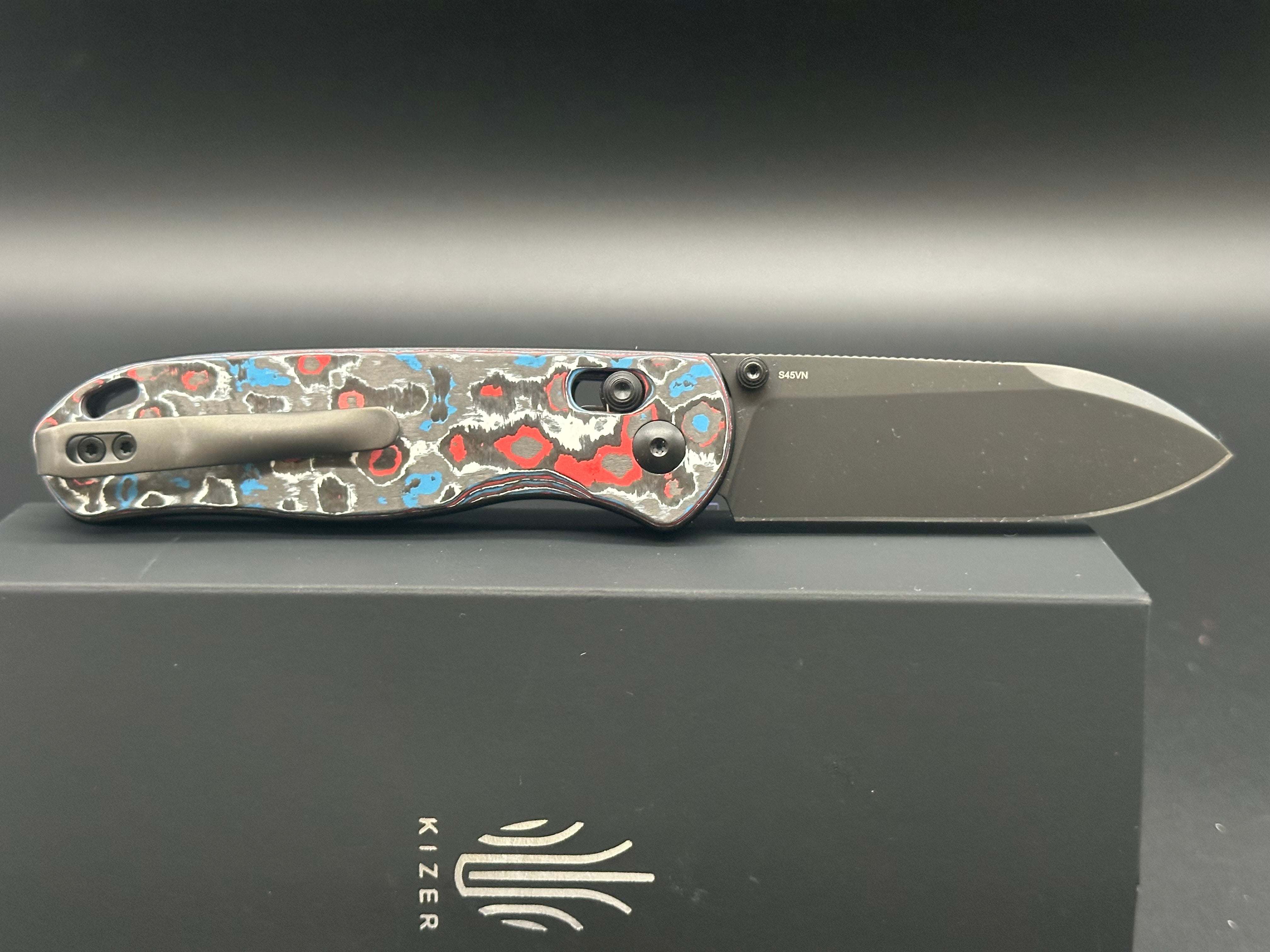 Kizer Drop Bear Pocket Knife - S45VN Stainless Steel Blade, Clutch Lock, Fatcarbon Handle (Ki3619A5) - EDC Folding Knife for Camping, Hiking & Outdoor Adventures