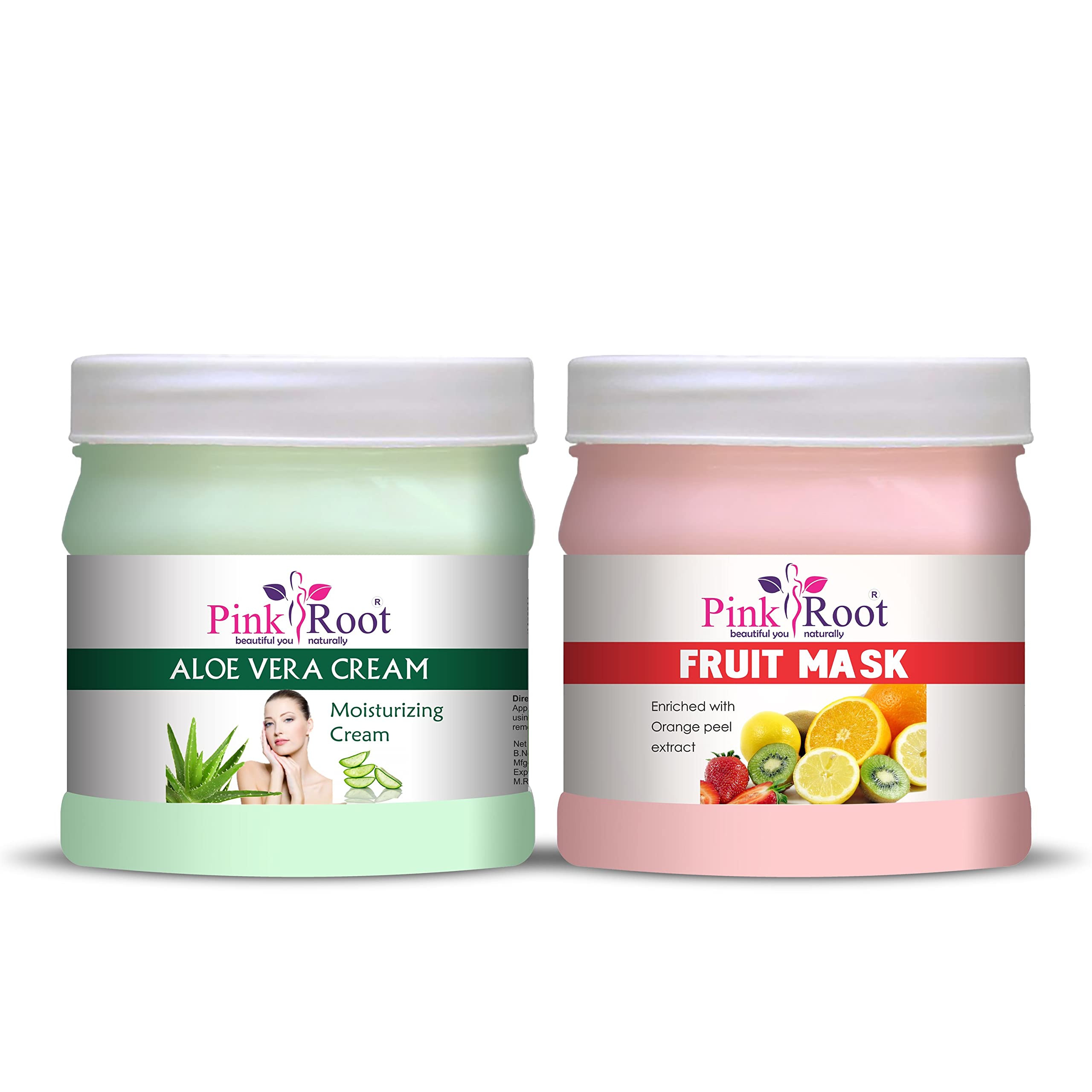 Organic Pink Root Aloe Vera Cream & Fruit Mask Set - 500g Each - Hydrating Moisturizer for Dry Skin, Face & Body Care - Perfect for Daily Skincare Routine & Spa Treatments at Home