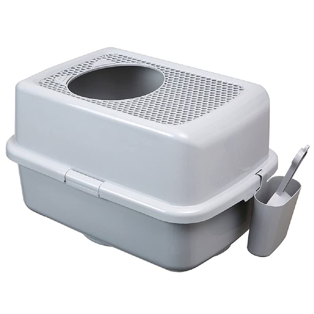 Top Entry Cat Litter Box - Large Semi-Enclosed Cat Toilet with Splash-Proof Design, Gray Pet Restroom for Indoor Cats - Perfect for Small Apartments & Multi-Cat Homes