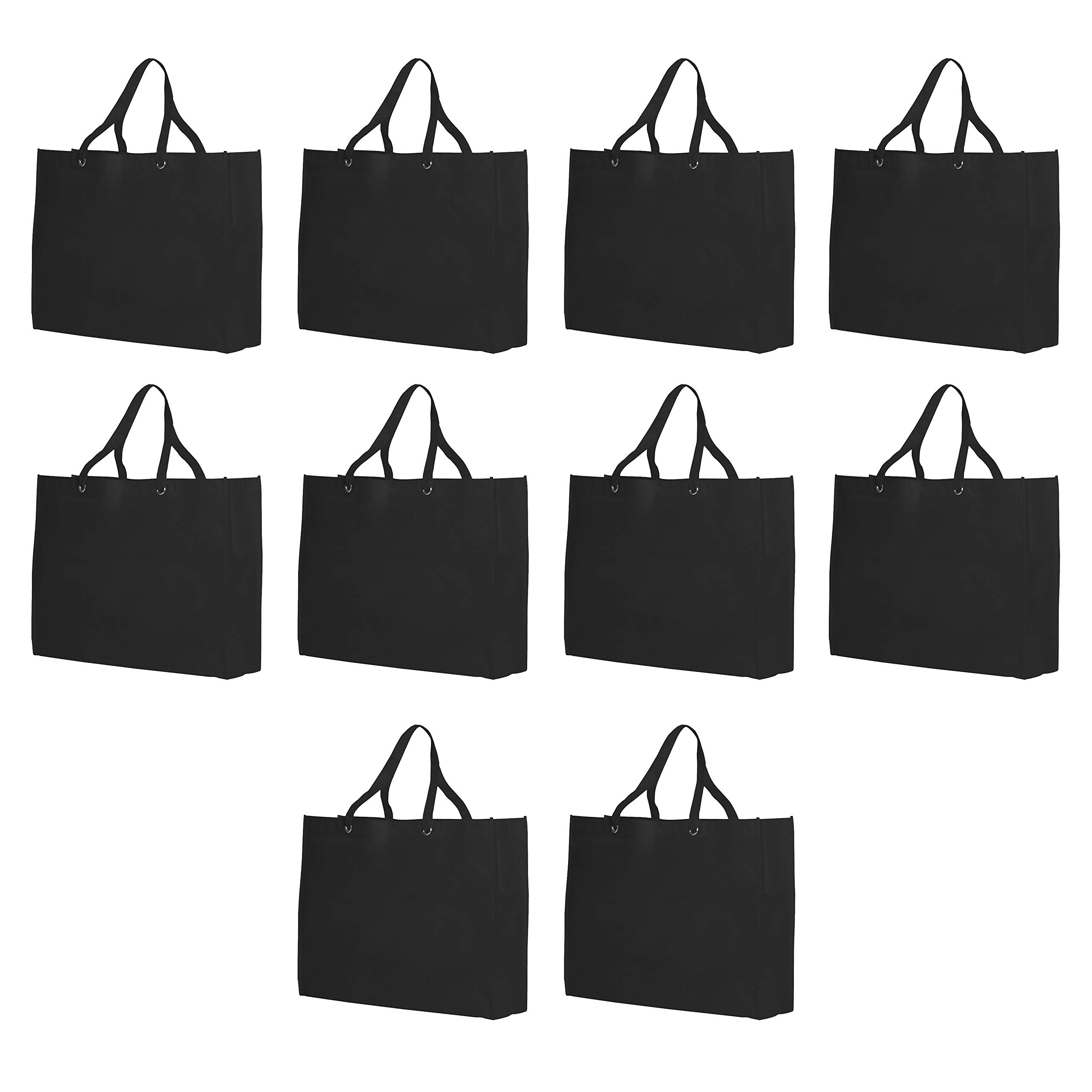 10 Pack Reusable Canvas Shopping Tote Bags - Eco-Friendly Grocery Bags for Shopping, Travel & Storage - Black