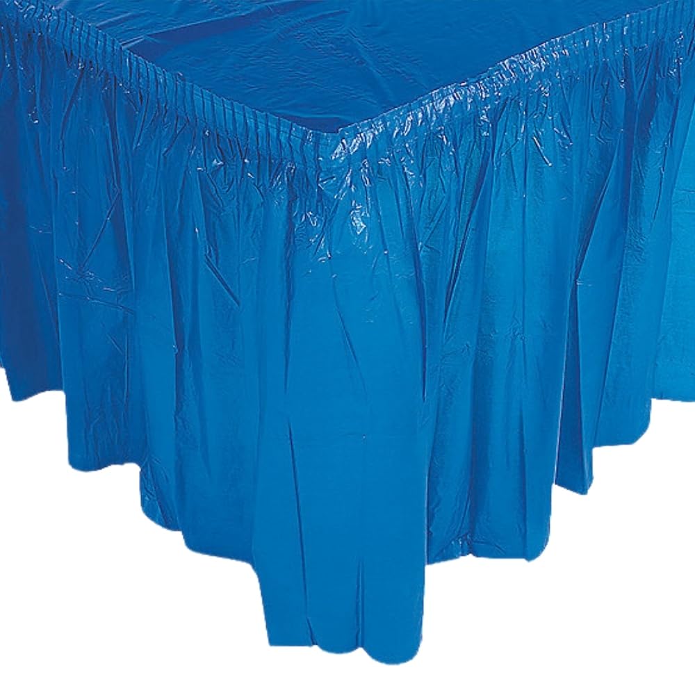 Blue Plastic Pleated Table Skirt for Party Decorations - Perfect for Birthday, Wedding, and Event Table Coverings