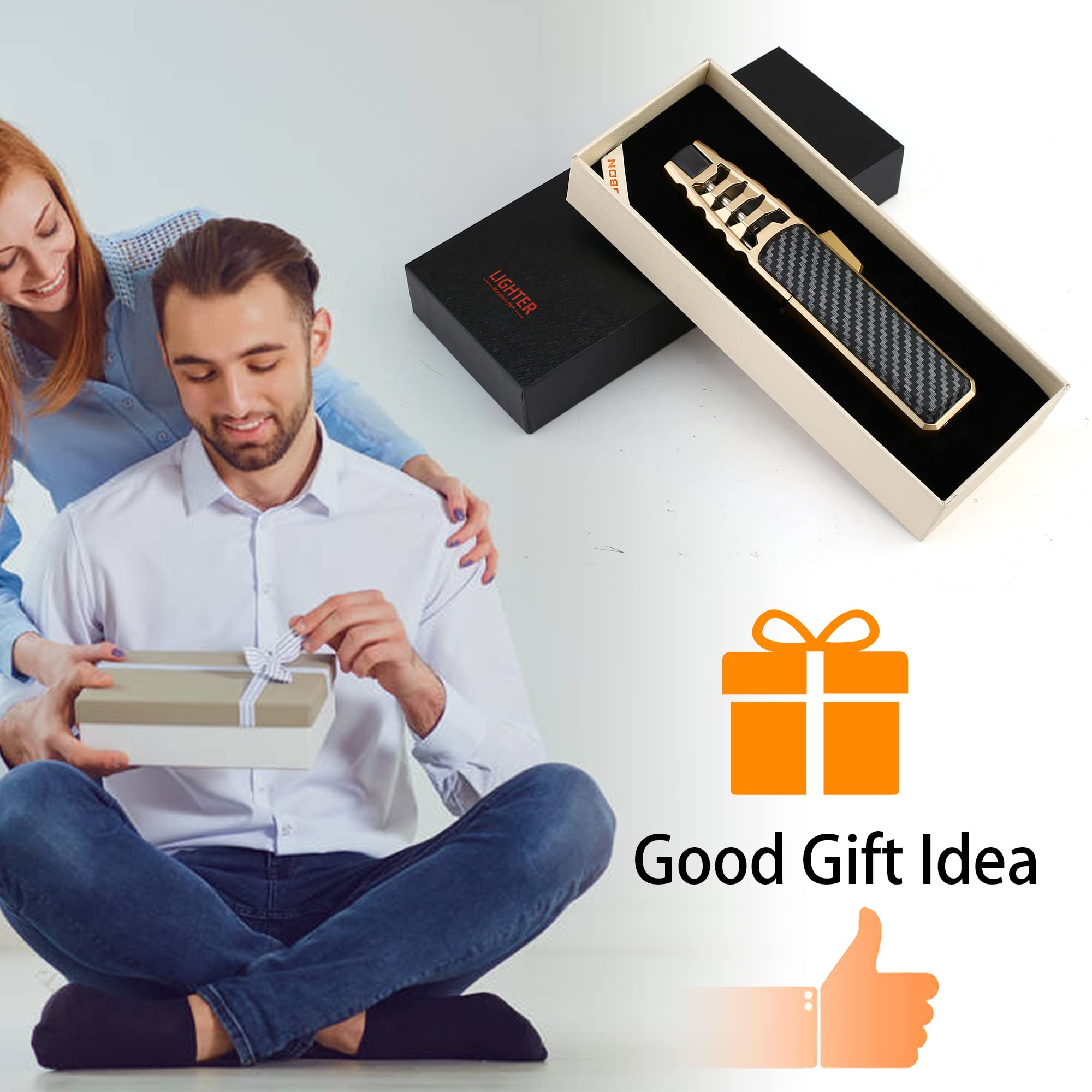 Jet Torch Butane Lighter - Refillable Windproof Lighter with Solar Beam Torch Flame for Candle Lighting, Camping, Grill & BBQ (Butane Not Included) - Perfect for Outdoor Cooking, Fire Starting & Survival Kits - Black Gift Box Included