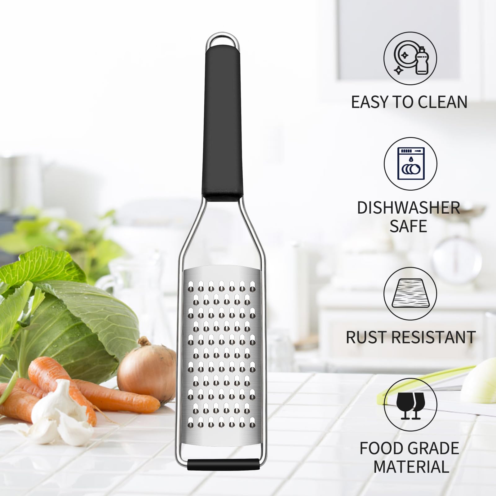 Premium Stainless Steel Cheese Grater & Zester - Multi-Purpose Kitchen Tool for Parmesan, Lemon, Garlic, Nutmeg, Chocolate & Vegetables | Perfect for Baking, Cooking & Garnishing Dishes