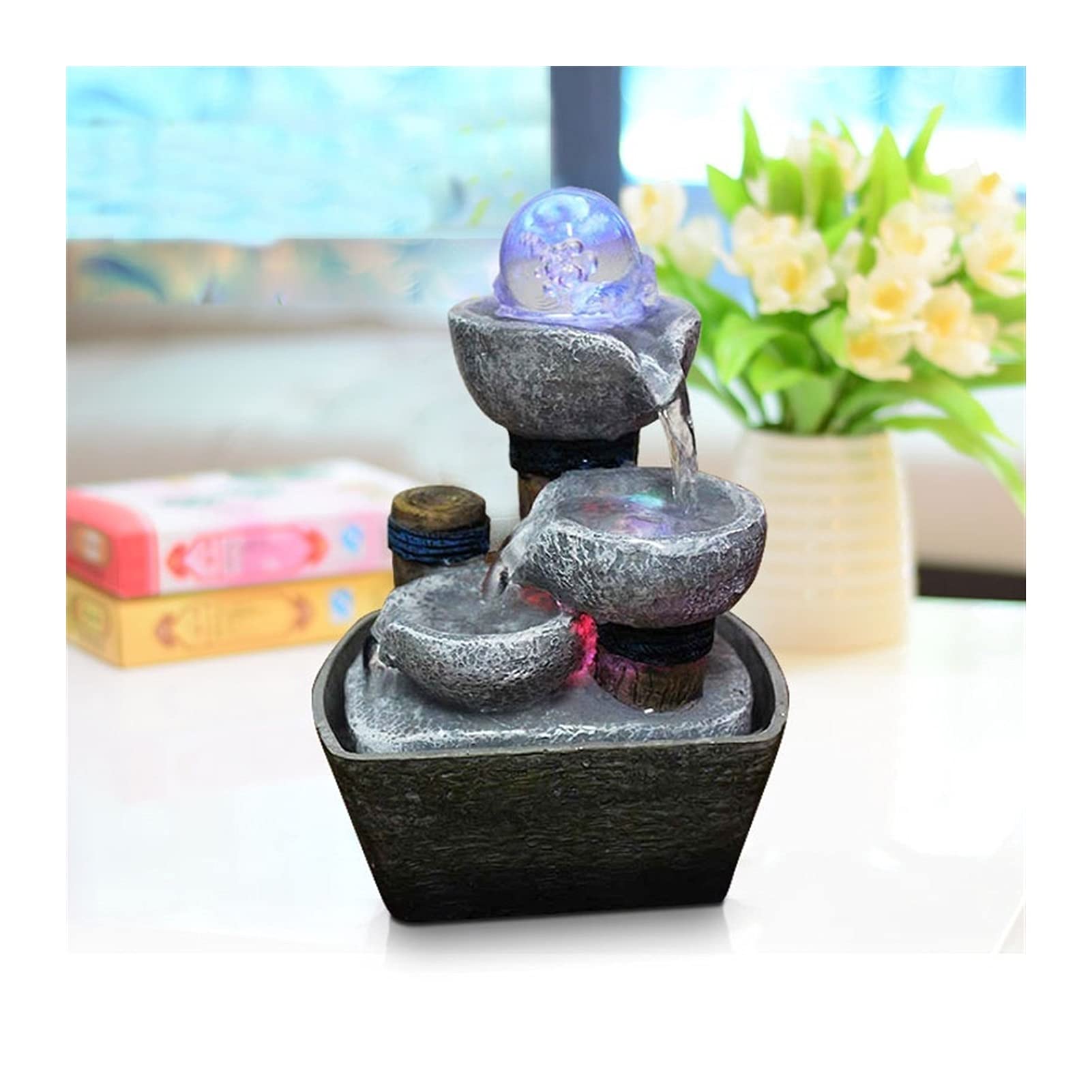 Lucky Feng Shui Desktop Water Fountain - Indoor Artificial Craft for Home, Office, Club Decoration | Relaxing Tabletop Fountain with Tea Set | Feng Shui Decor for Stress Relief & Positive Energy (Color: B) | Perfect for Meditation Spaces, Work Desks & Living Room Decor