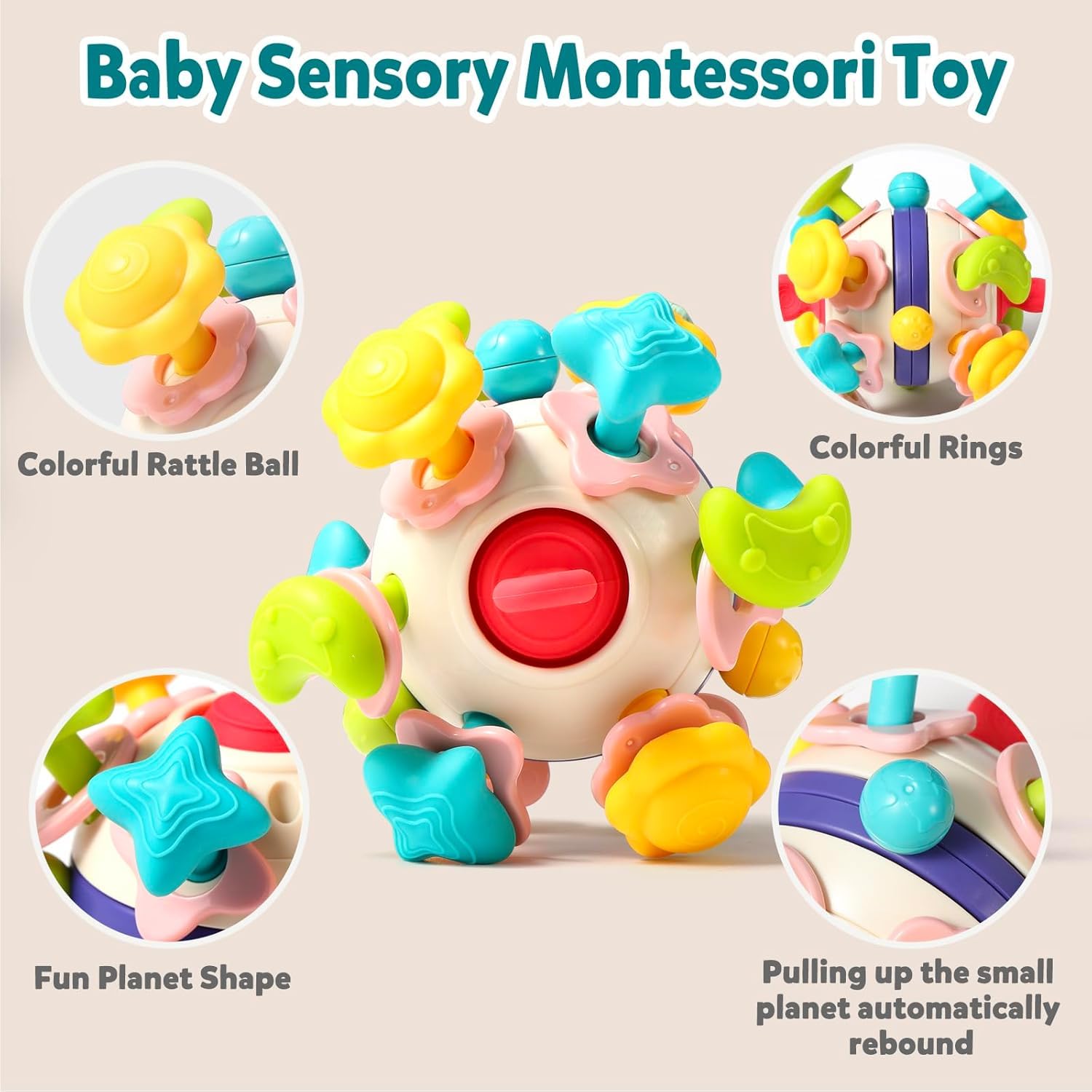 BLiSS HUES Silicone Space Teether Ball Toy for Babies 6+ Months - Safe Chewing, Sensory & Montessori Learning Developmental Toy - Perfect for Teething Relief, Early Education & Playtime