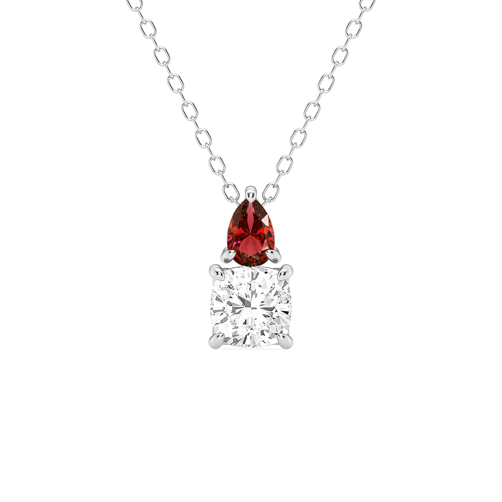 Toi Et Moi Ruby & Cushion Cut Lab-Grown Diamond Pendant Necklace - Elegant Jewelry for Weddings, Anniversaries & Special Occasions