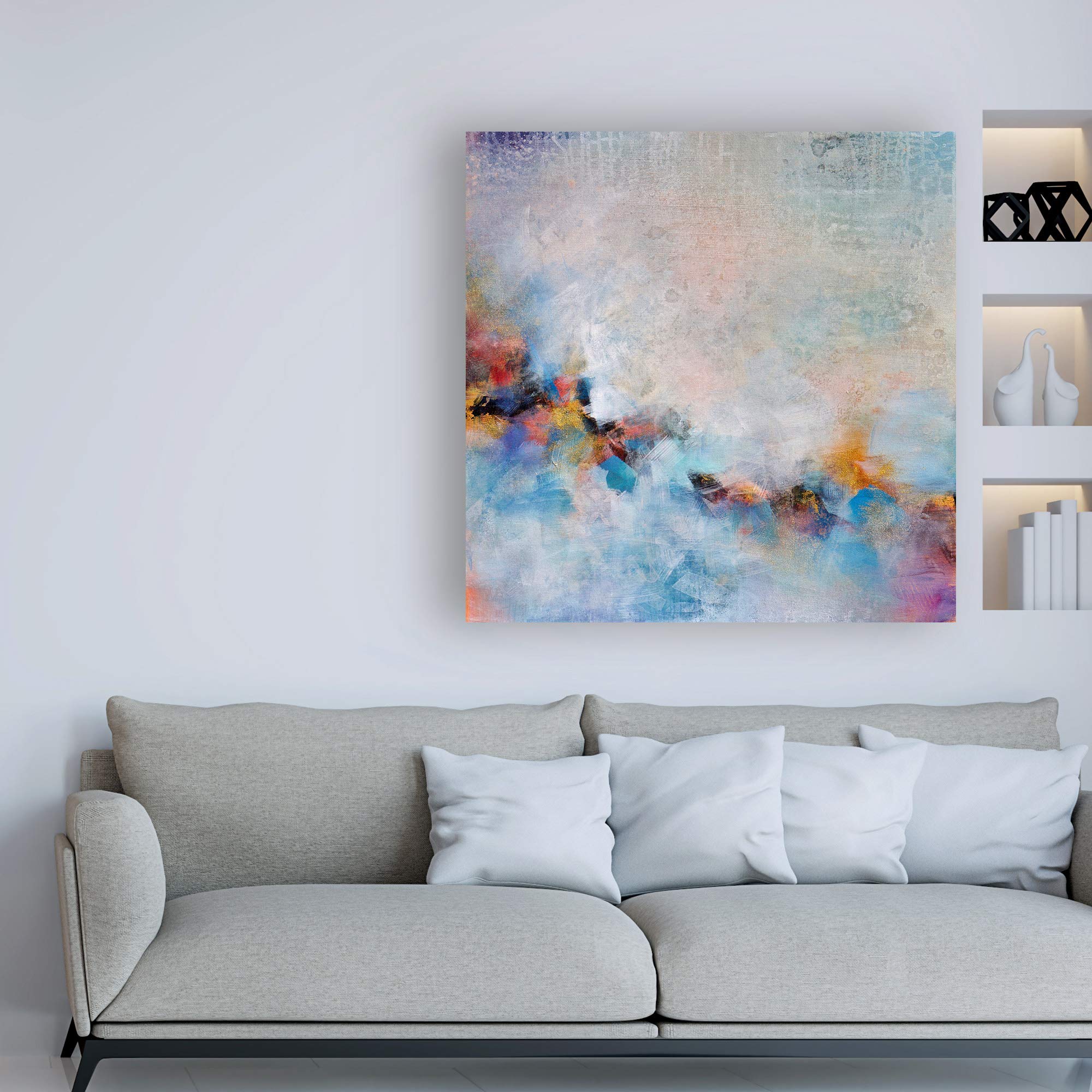 Karen Hal 'Every Which Way' 18x18 Inch Framed Wall Art - Modern Abstract Canvas Painting for Living Room, Bedroom & Office Decor
