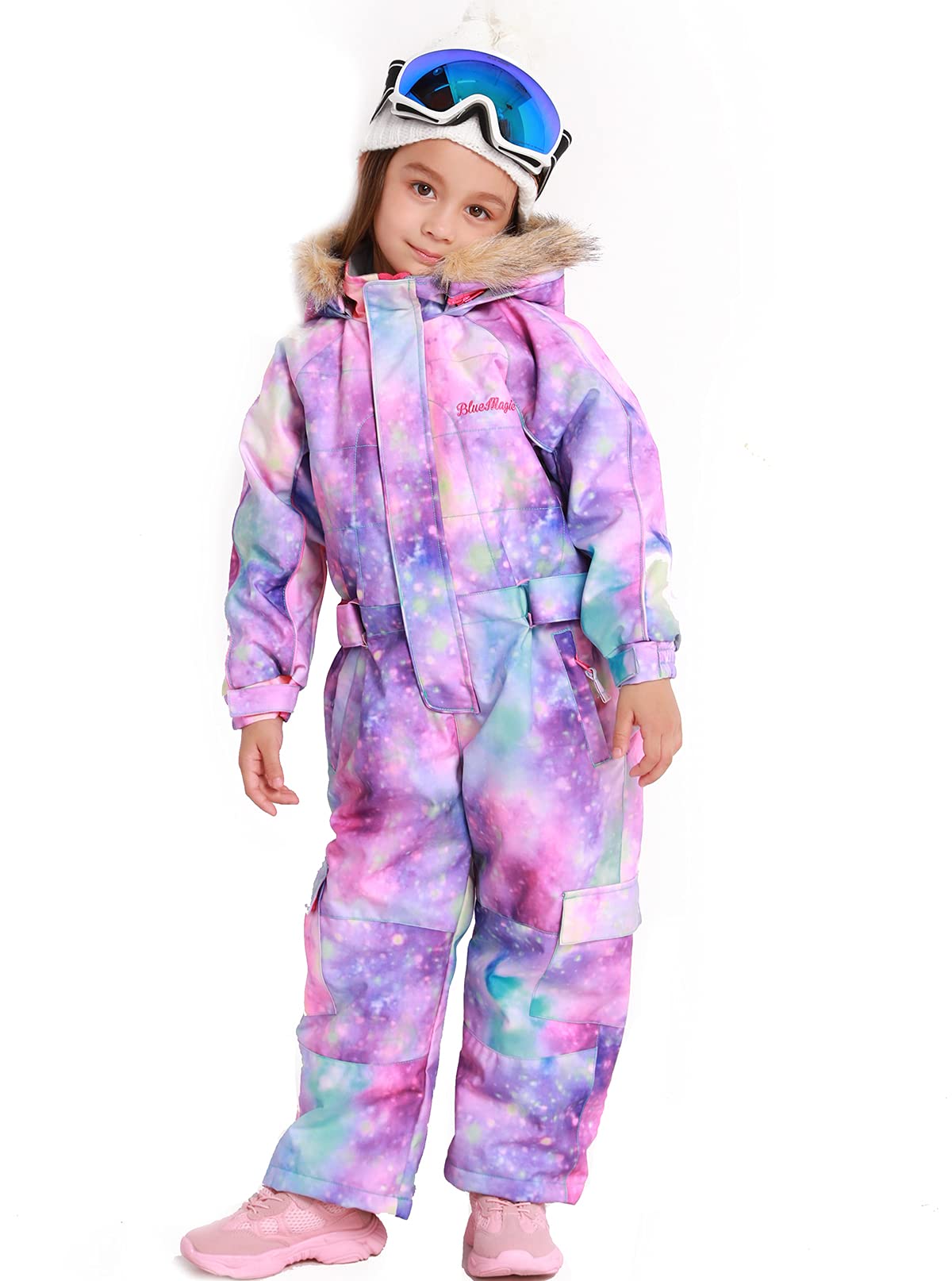 BGX Bluemagic Kids One Piece Snowsuit - Waterproof Winter Overalls for Skiing, Snowboarding & Outdoor Play - Warm Insulated Snow Jumpsuit for Boys & Girls