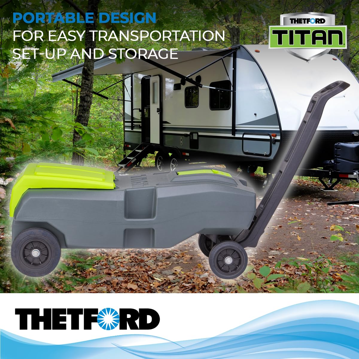 Thetford 40951 4-Wheel Titan Tote - 27 Gallon Gray Portable Waste Holding Tank for RV & Camping | Durable Outdoor Utility Cart for Campgrounds & Road Trips